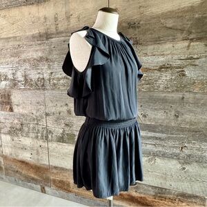 NWT Ramy Brook Rembi Mini Dress Smock Blouson Ruffle Sleeveless‎ Goddess Black S